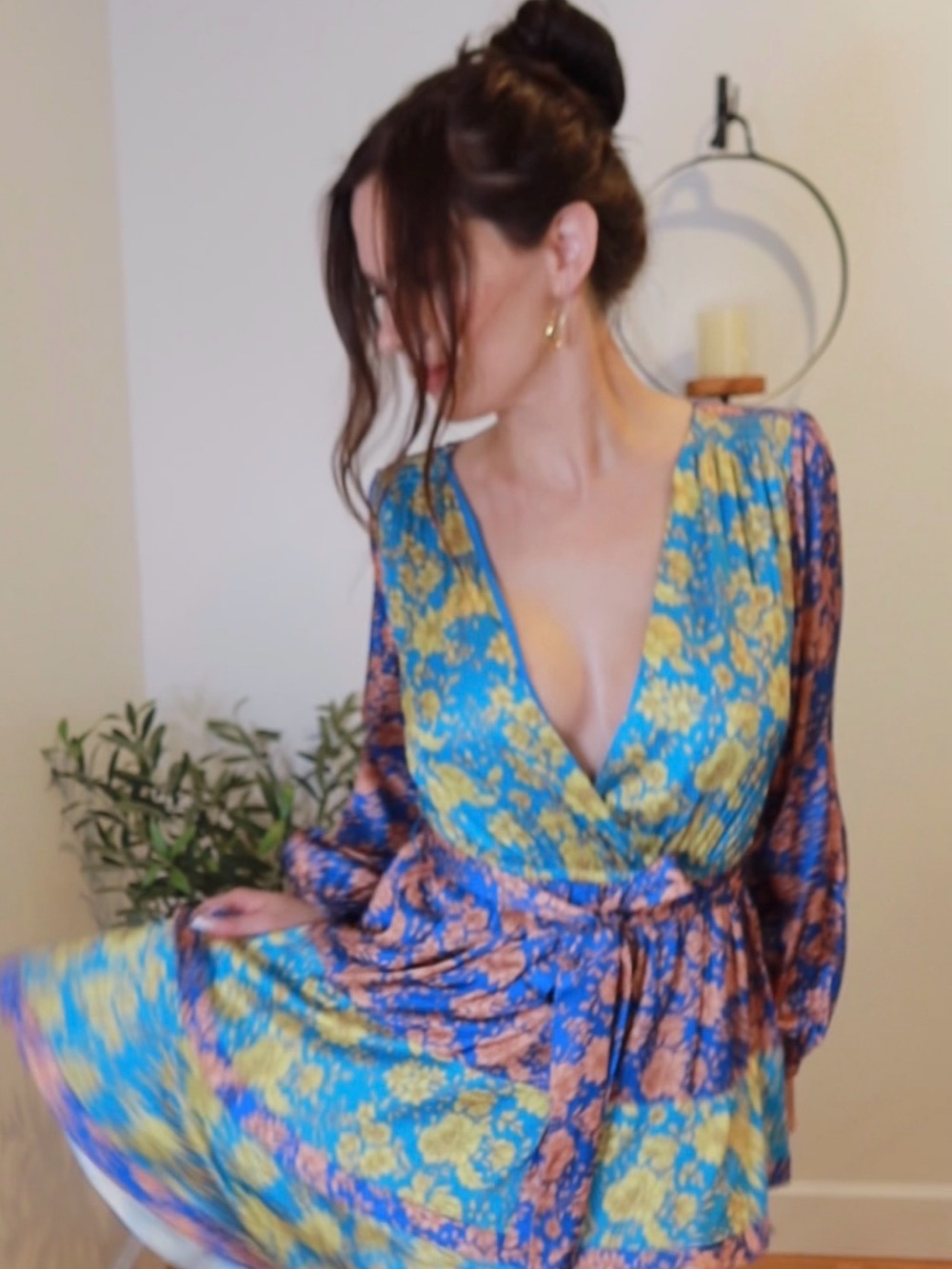 NWT Current Air Surplice Floral Long Sleeve Wrap Mini Dress